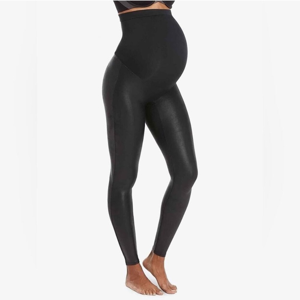 SPANX Faux-Leather Maternity Leggings in Black